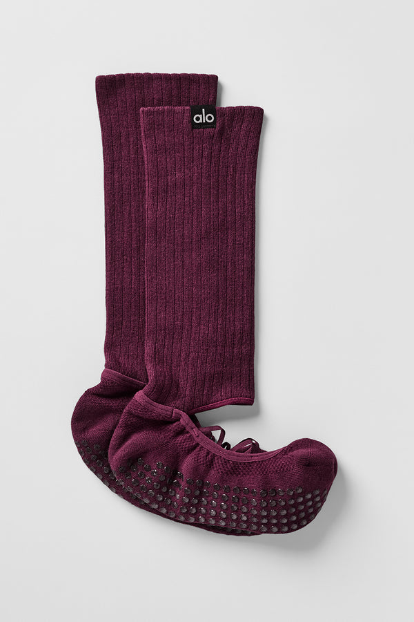 Women's Strappy Siren Grip Sock - Burgundy