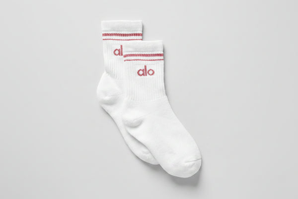 Unisex Half-Crew Throwback Sock - White/Pink Wild Rose