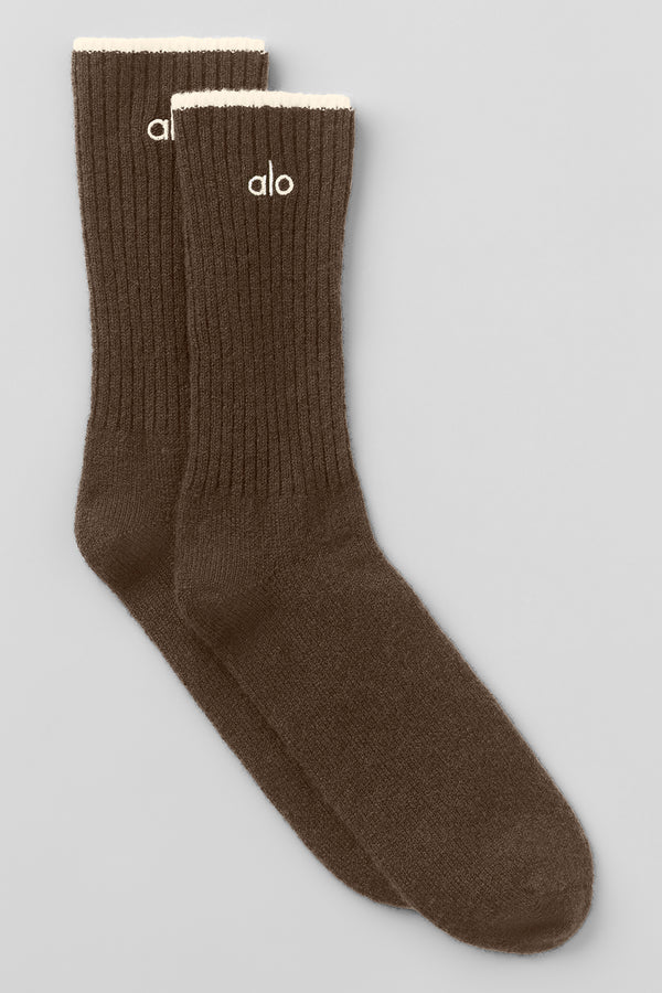 Unisex Wool Cashmere Light Frosted Sock - Espresso Heather/Ivory