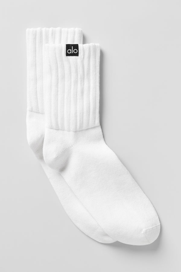 Unisex Half-Crew Scrunch Sock - White