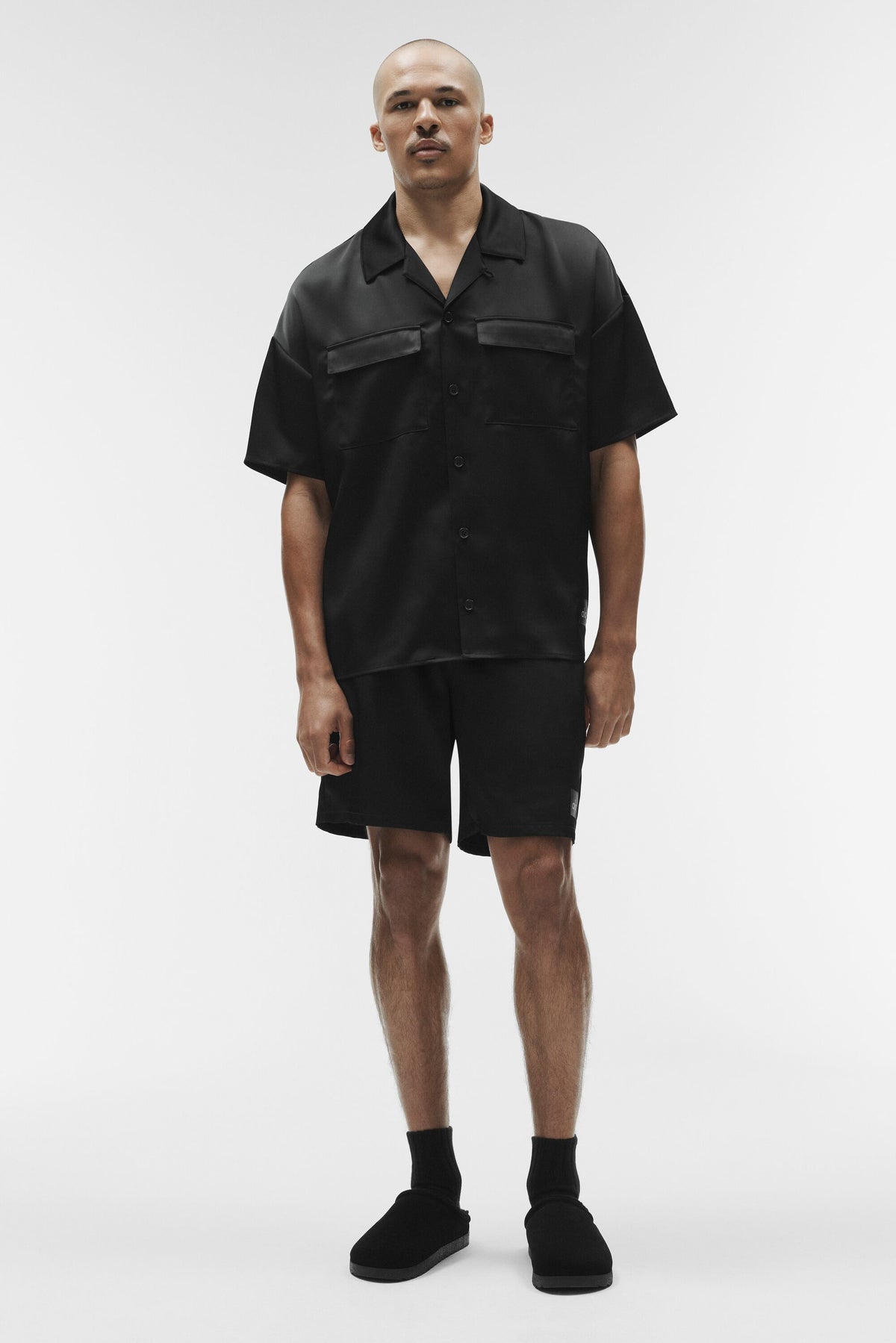 Satin Horizon Short Sleeve Button Up - Black--5