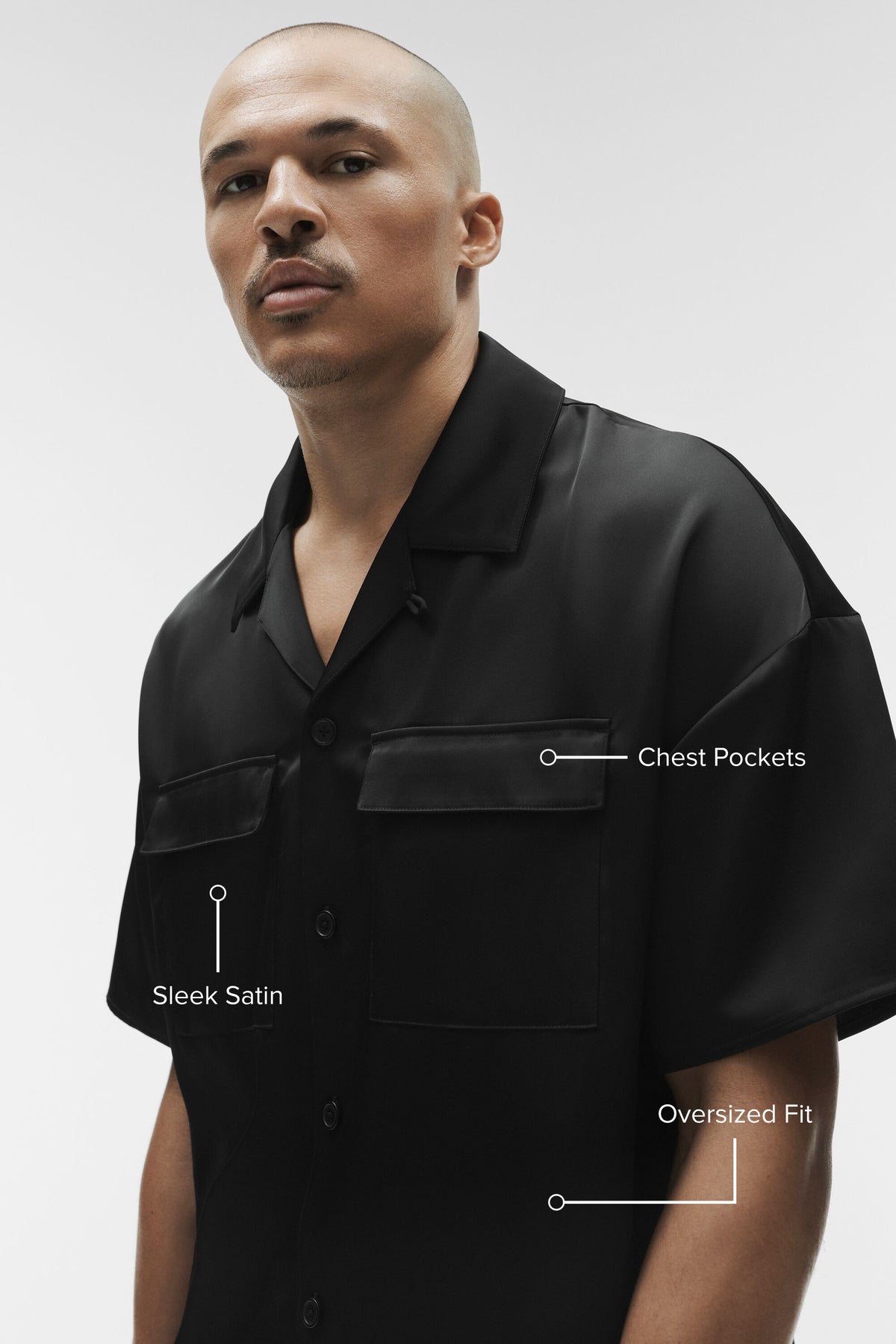 Satin Horizon Short Sleeve Button Up - Black--1