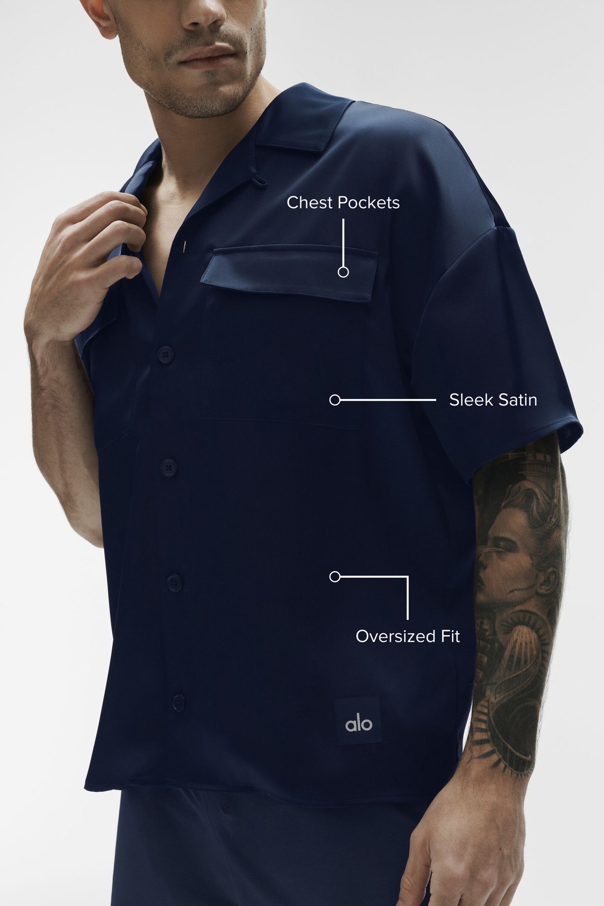 Satin Horizon Short Sleeve Button Up - Navy--1