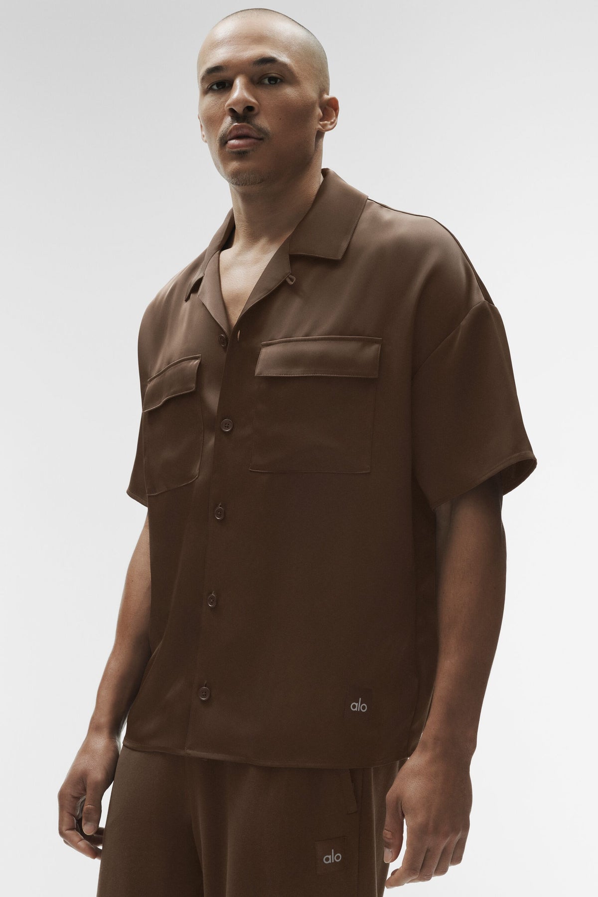 Satin Horizon Short Sleeve Button Up - Espresso--0
