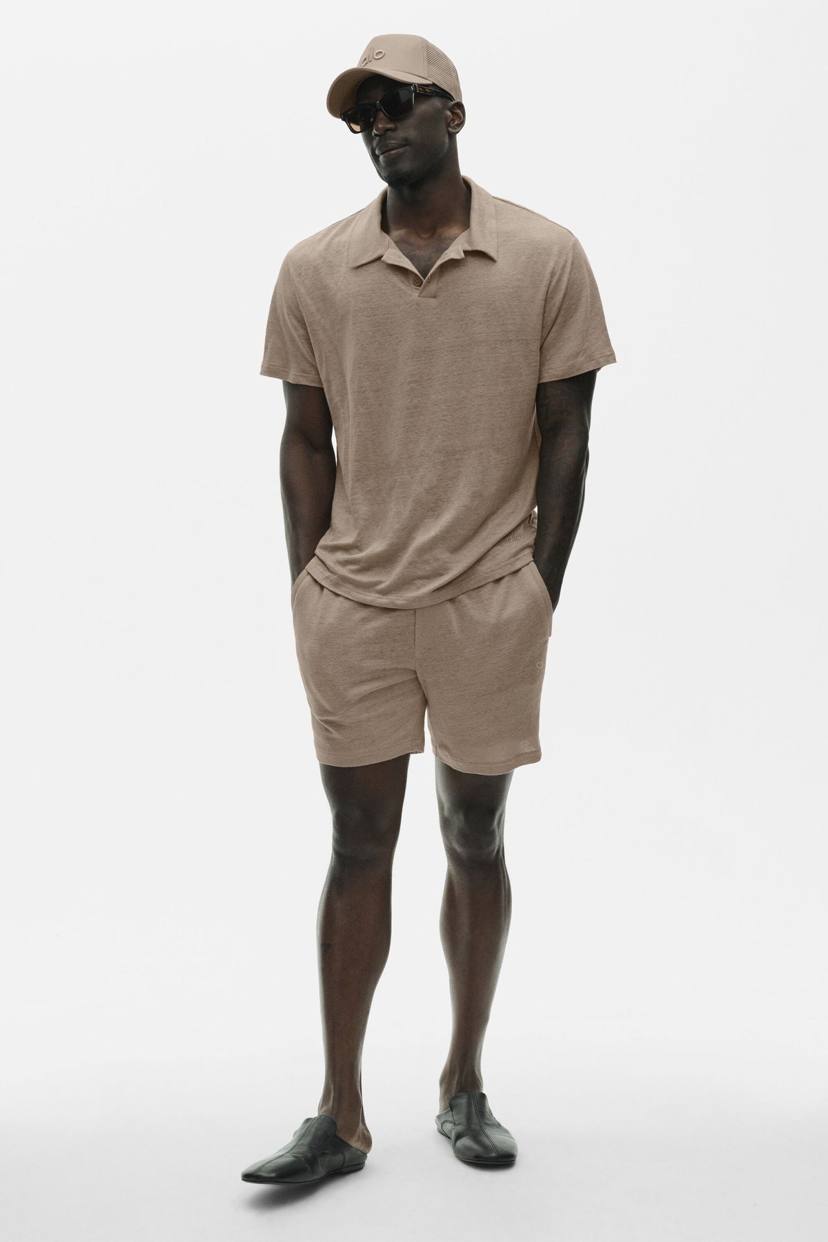 Linen Jersey Coastal Short Sleeve Polo - Gravel--4
