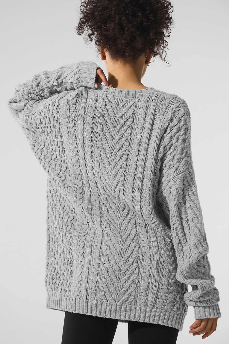 Cable Knit Crew Neck Sweater - Athletic Heather Grey--1