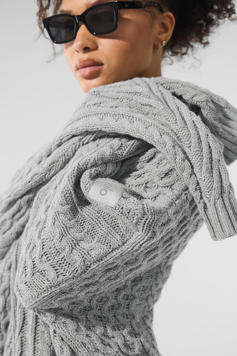 Cable Knit Crew Neck Sweater - Athletic Heather Grey--2