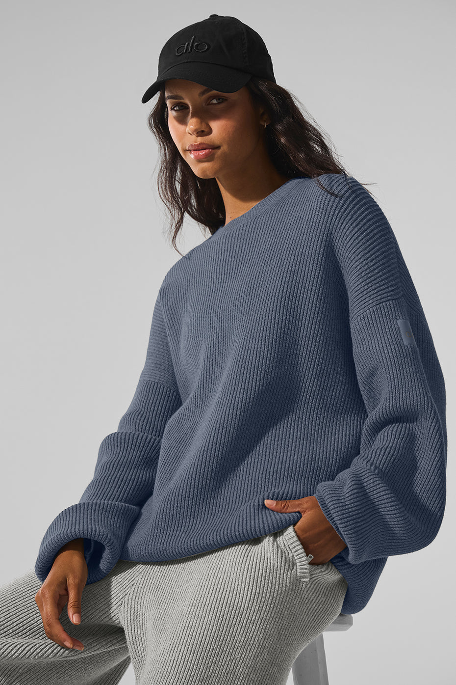 Domain Rib Knit Crew Sweater - Bluestone--0