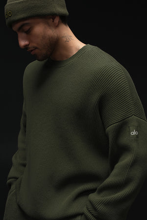 Domain Rib Knit Crew Sweater - Green Olive