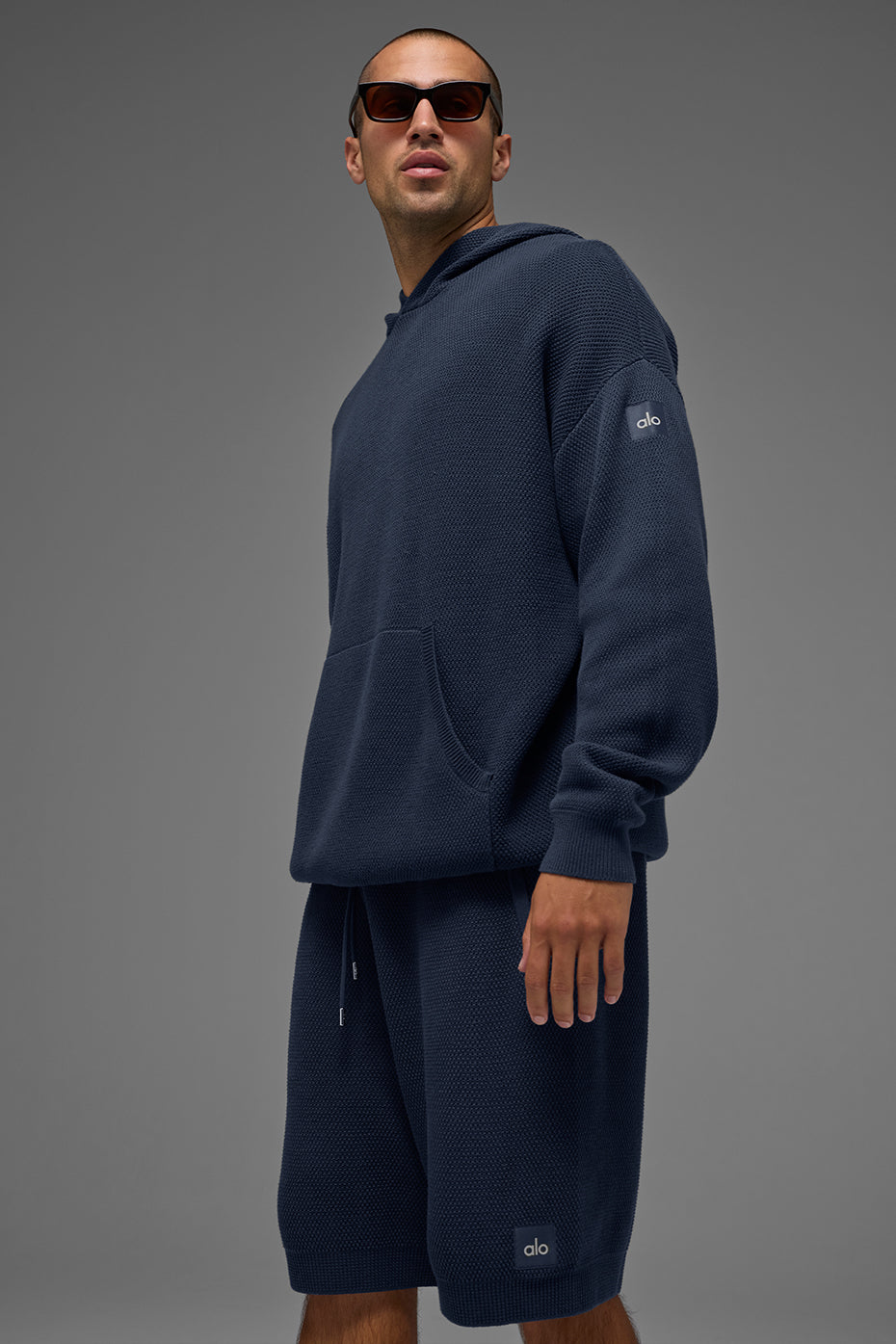 Sports Club Sweater Knit Hoodie - Navy--2