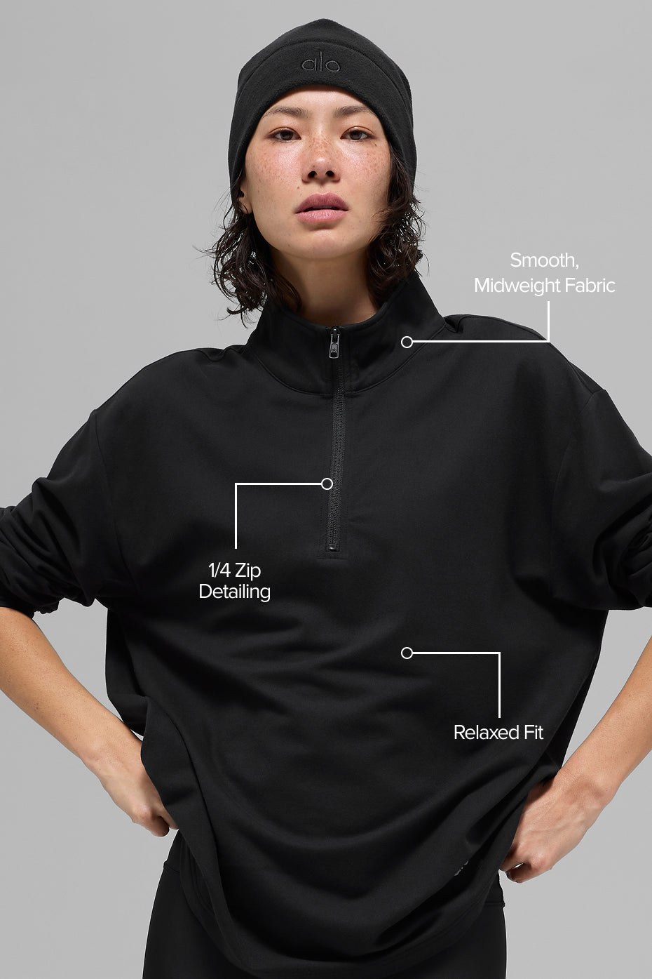 Double Take Long Sleeve 1/4 Zip - Black--1