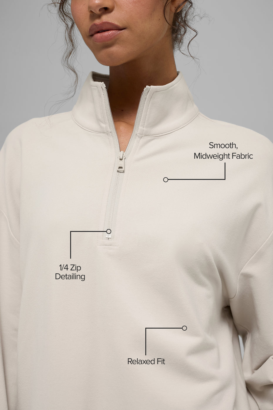 Double Take Long Sleeve 1/4 Zip - Bone--1