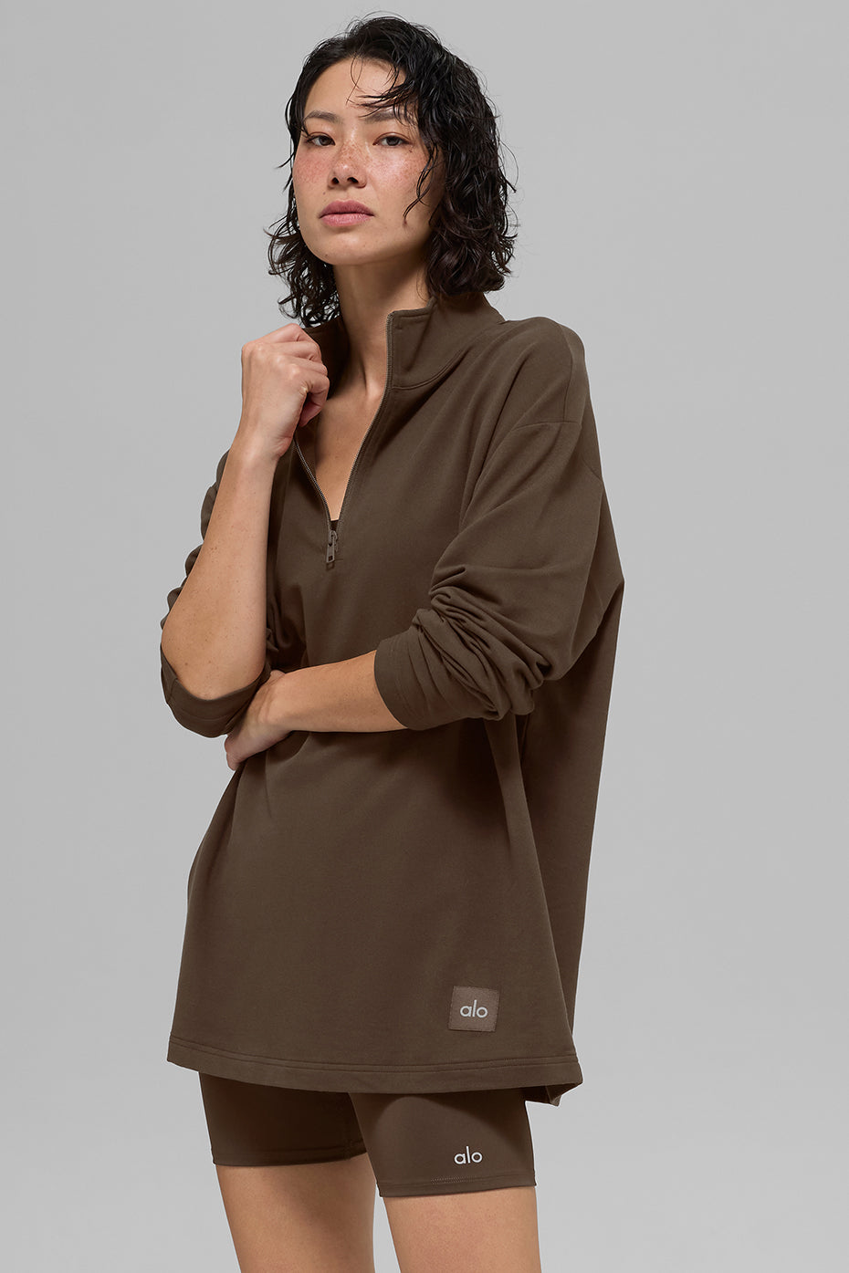 Double Take Long Sleeve 1/4 Zip - Espresso--4