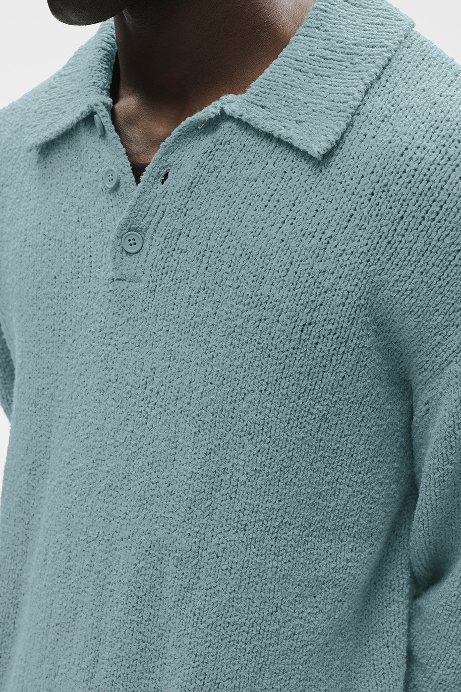 Textured Knit Long Sleeve Polo - Desert Sage--1