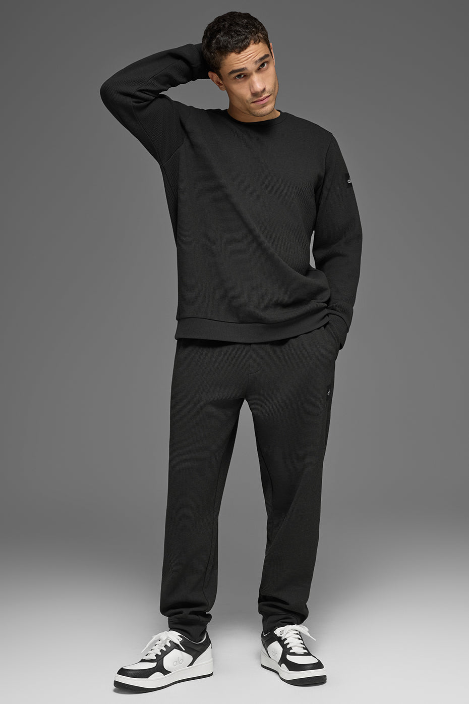 Waffle Lounge Long Sleeve Crew - Black--5