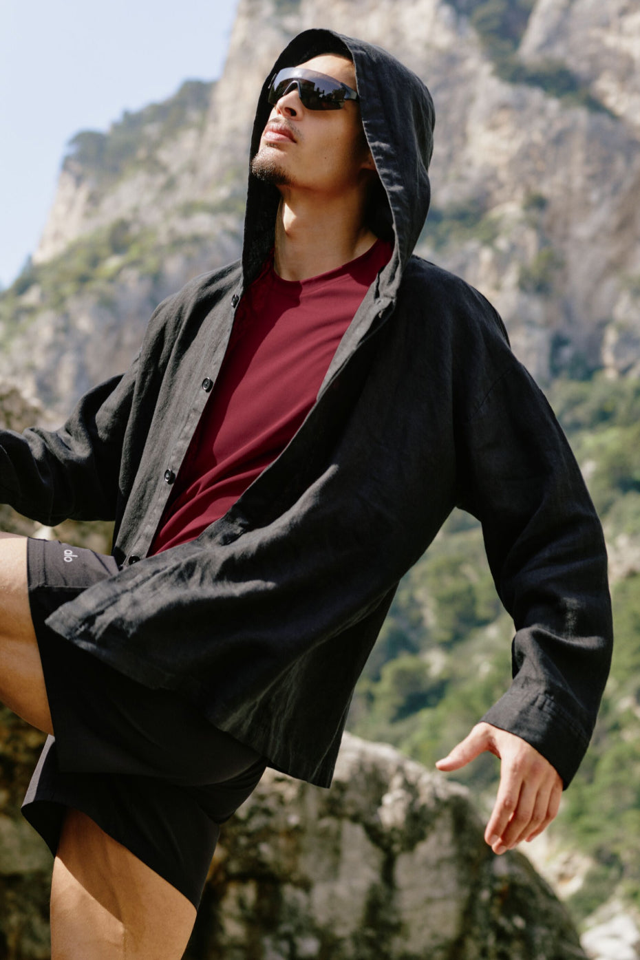 Linen Days Button Up Hoodie - Black--0