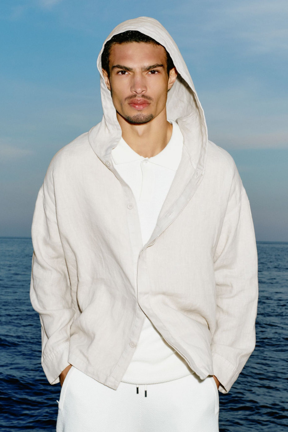 Linen Days Button Up Hoodie - Bone--0