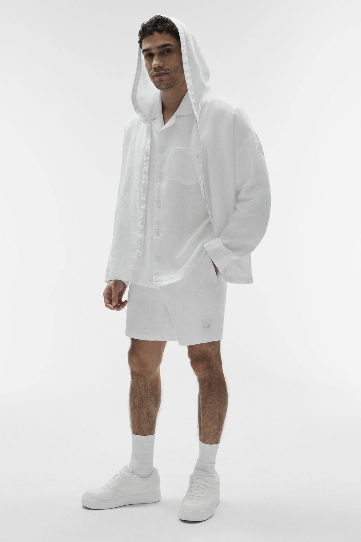 Linen Days Button Up Hoodie - White--0