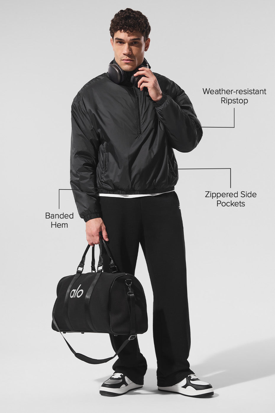 Latitude Light Weight 1/2 Zip Pullover Jacket - Black--1