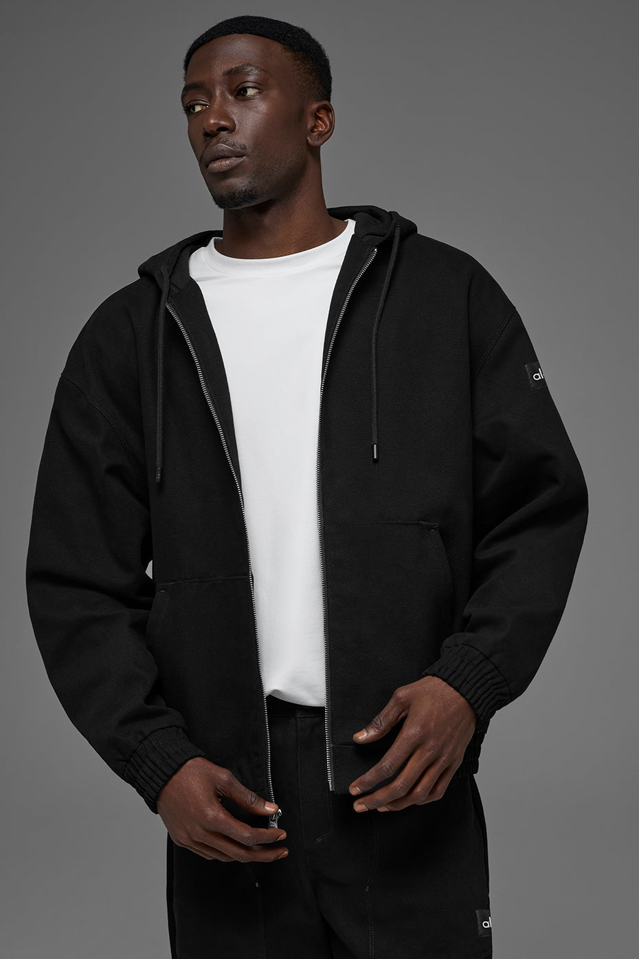 Cotton Canvas Full Zip Hoodie - Black--0