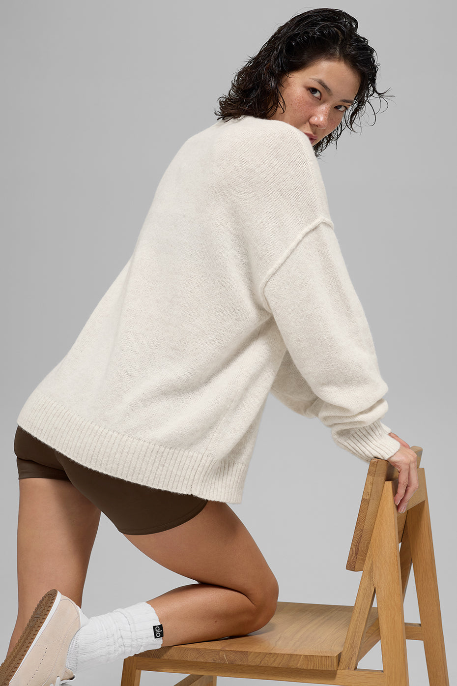 Unisex Wool Cashmere New Class Crewneck Sweater - Bone Heather--2