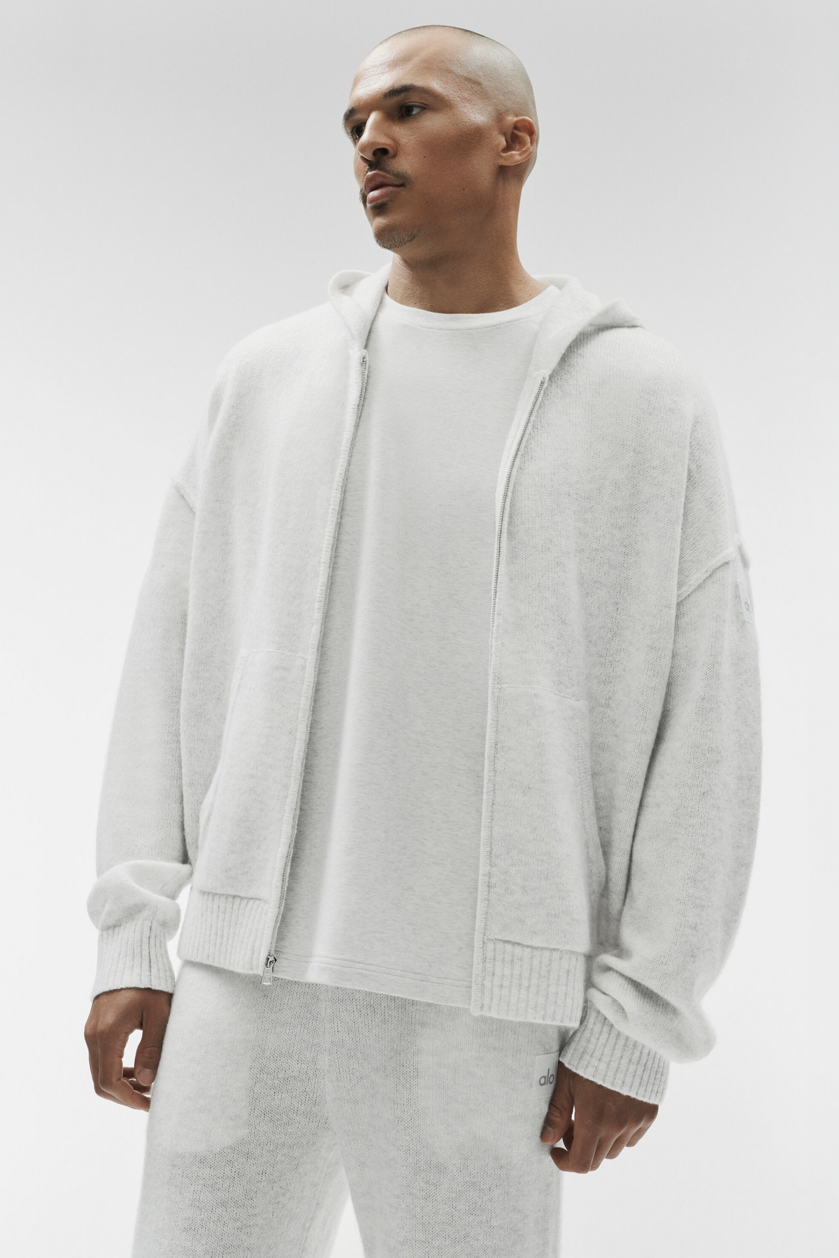 Wool Cashmere New Class Full Zip Hoodie - White Heather--0