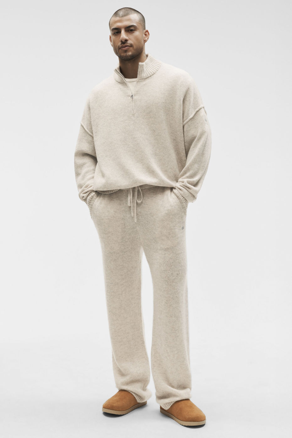 Wool Cashmere New Class 1/4 Zip Pullover - Oatmeal Heather--4