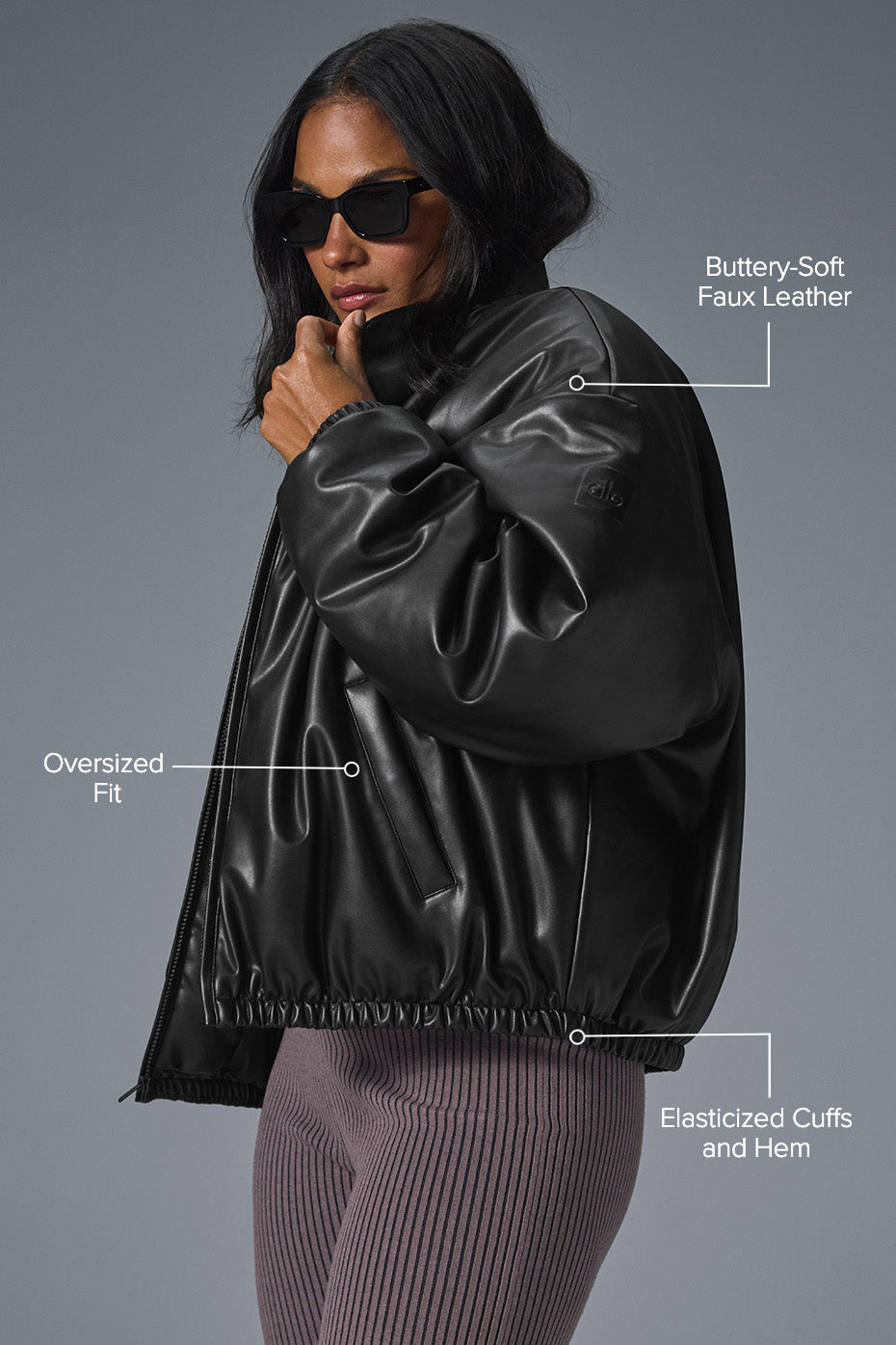 Faux Leather Premier Bomber - Black--1