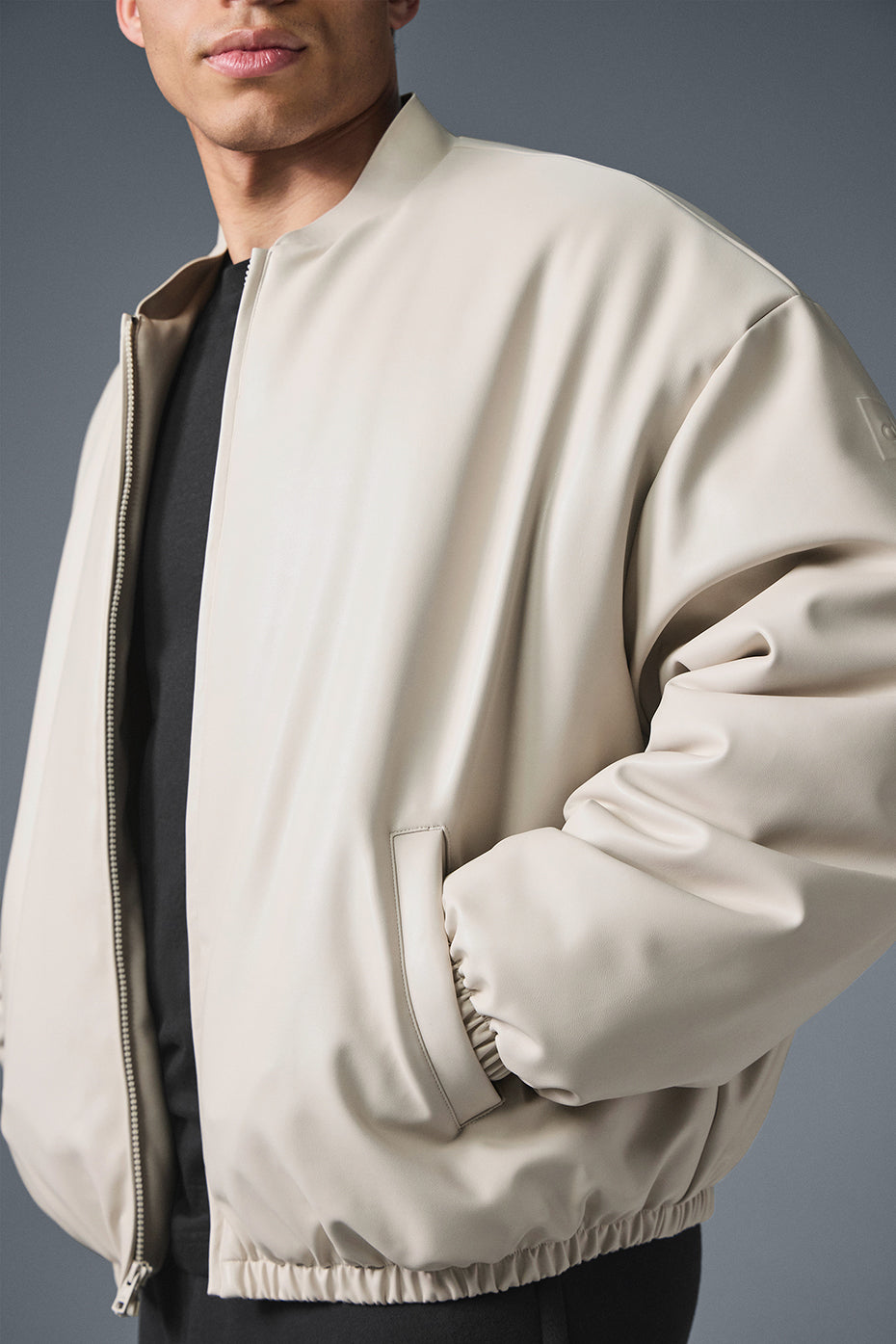 Faux Leather Premier Bomber - Bone--3
