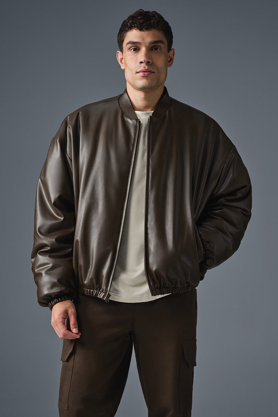 Faux Leather Premier Bomber - Espresso--0