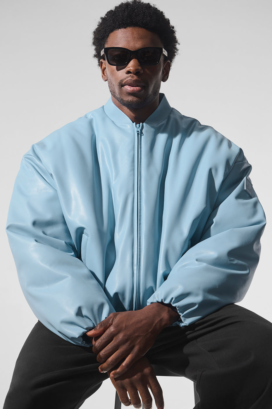 Faux Leather Premier Bomber - Celestial Blue--0