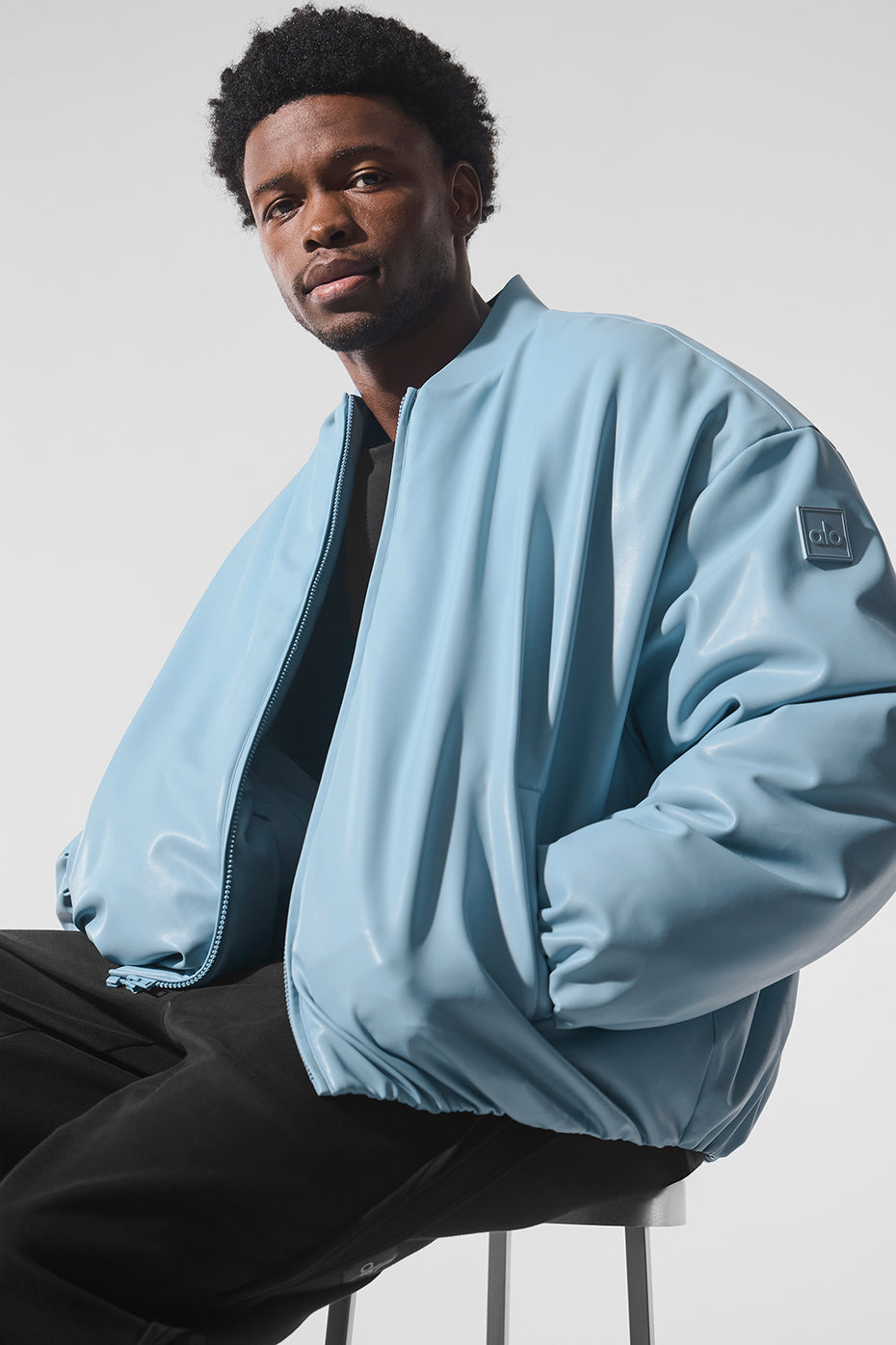 Faux Leather Premier Bomber - Celestial Blue--3