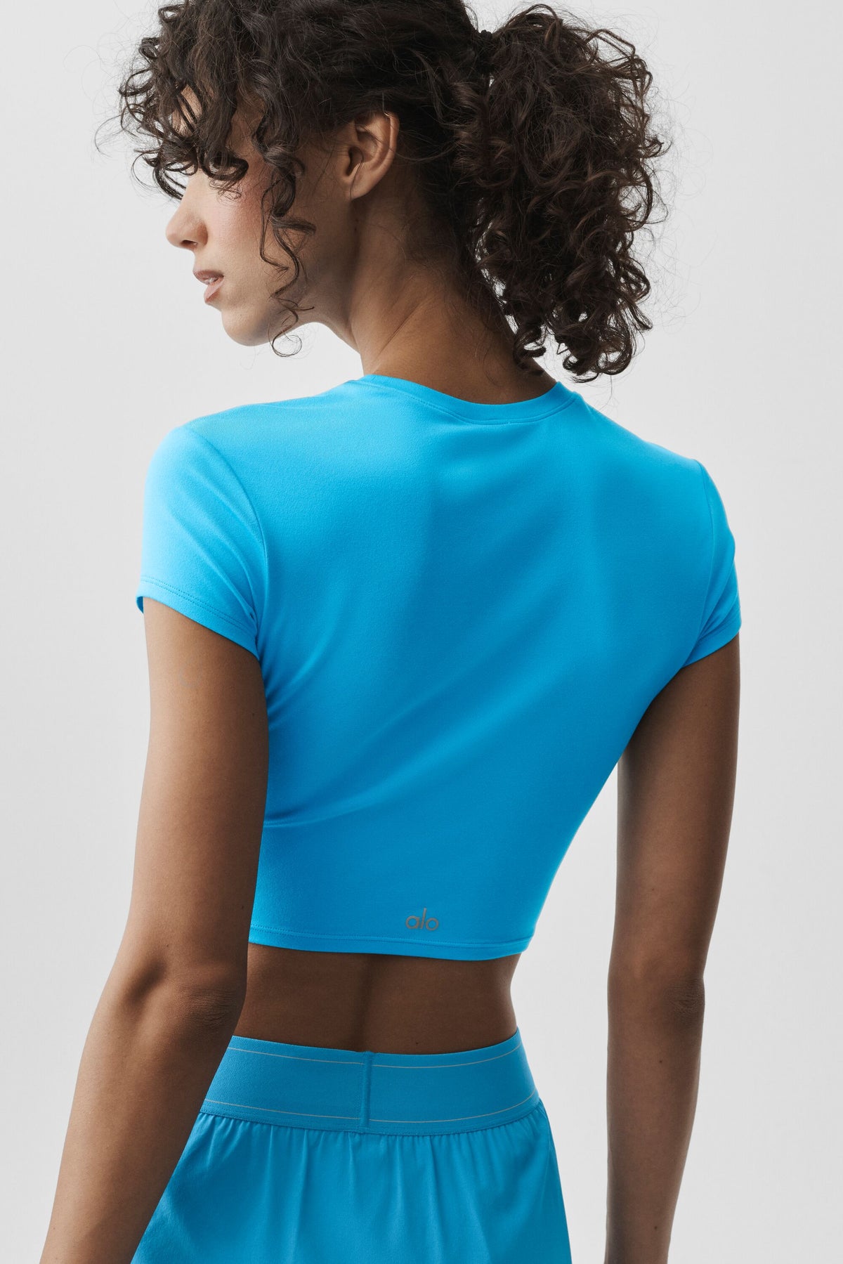 Alosoft Crop Finesse Short Sleeve - Azure Blue--1