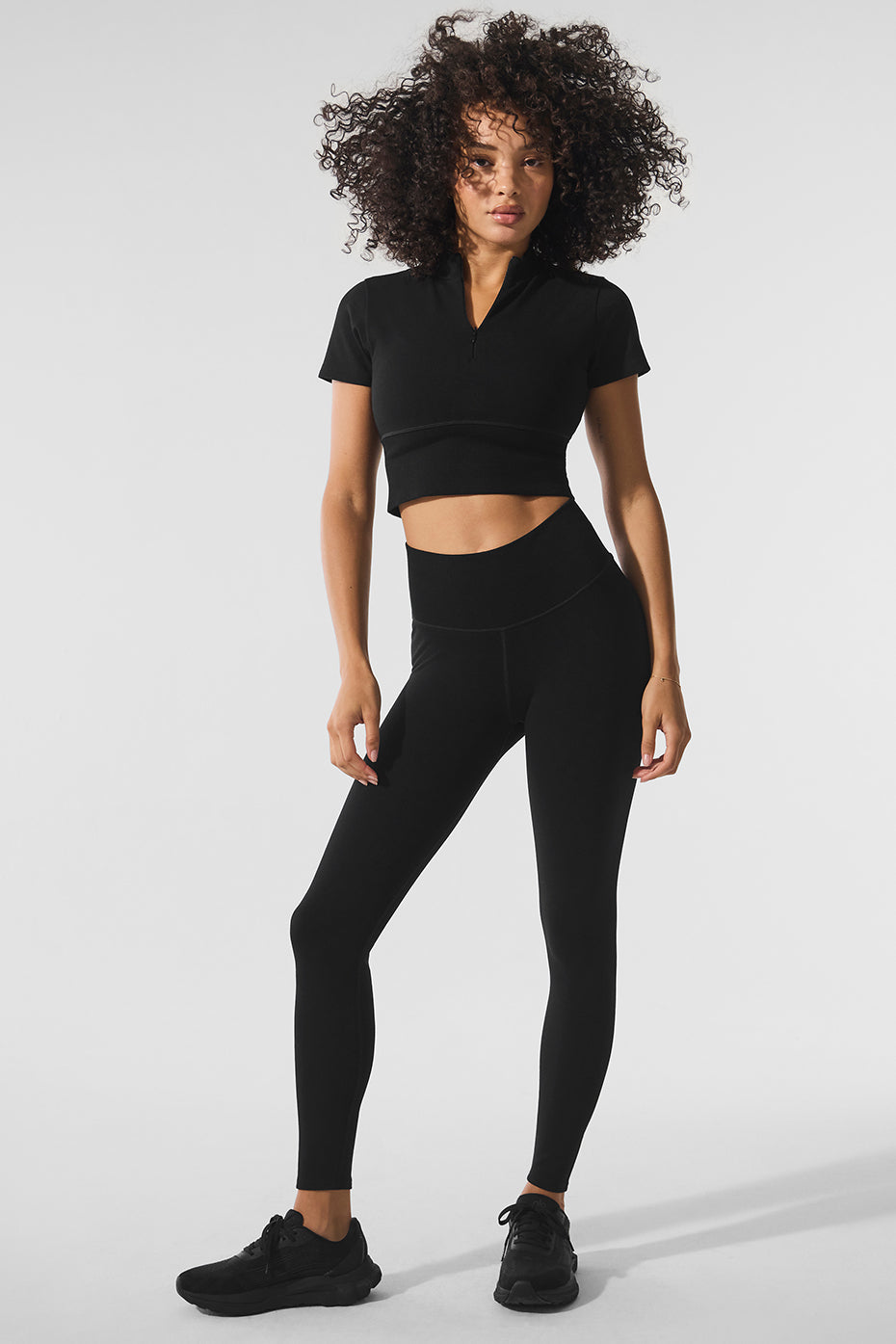 Seamless Winter Warm Plush Cropped Short Sleeve - Black--3