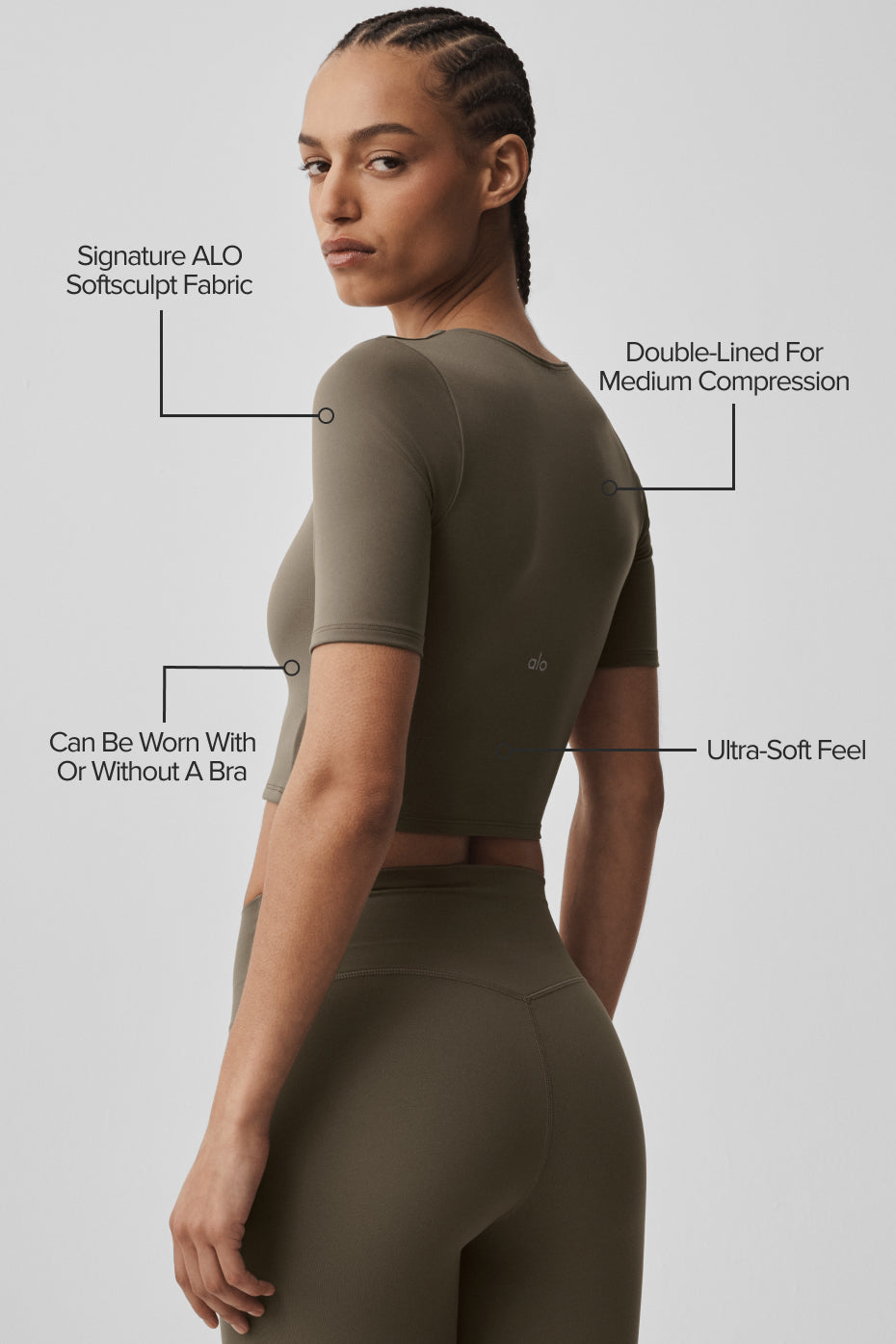 ALO Softsculpt Precision Half Sleeve Tee - Olive Tree--1