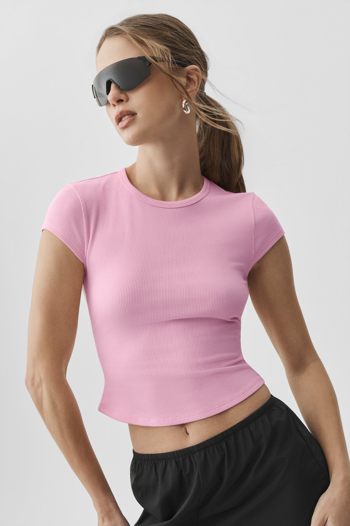 Ribbed Modal Cap Sleeve Top - Pink Marshmallow--0