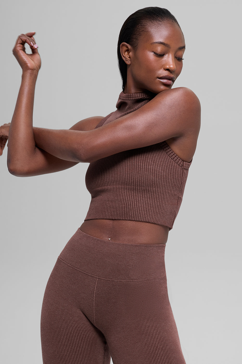 Seamless Two Tone Rib Hooded Vest - Brownstone Heather--2