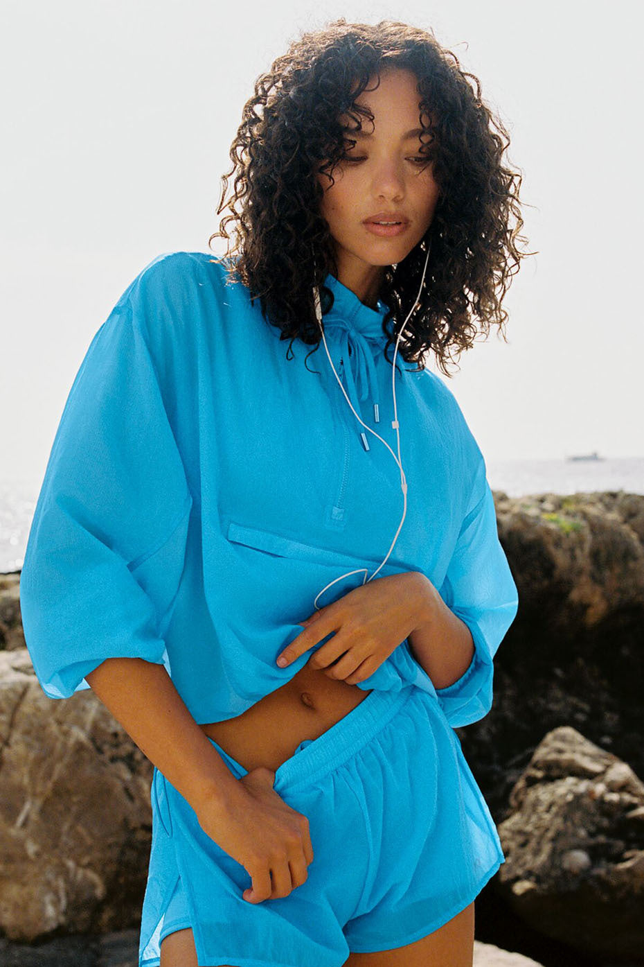 1/4 Zip Go Time Pullover - Azure Blue--0