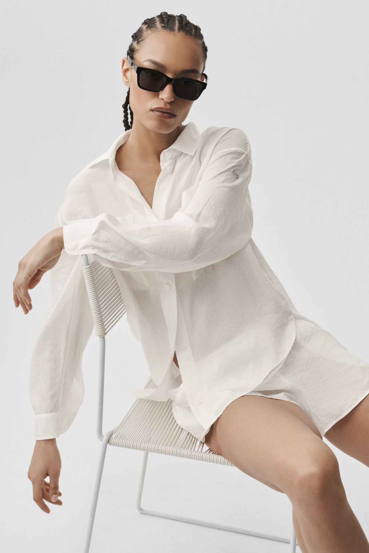 Semi-Sheer Golden Hour Button Down Long Sleeve - Ivory--4