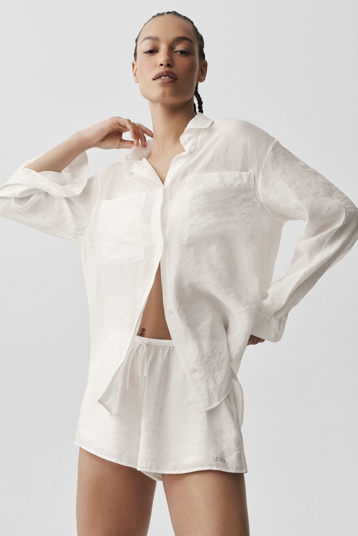Semi-Sheer Golden Hour Button Down Long Sleeve - Ivory--2
