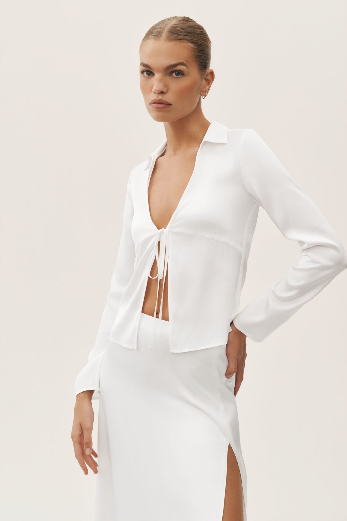 Silk Blend Radiance Long Sleeve Top - White--0