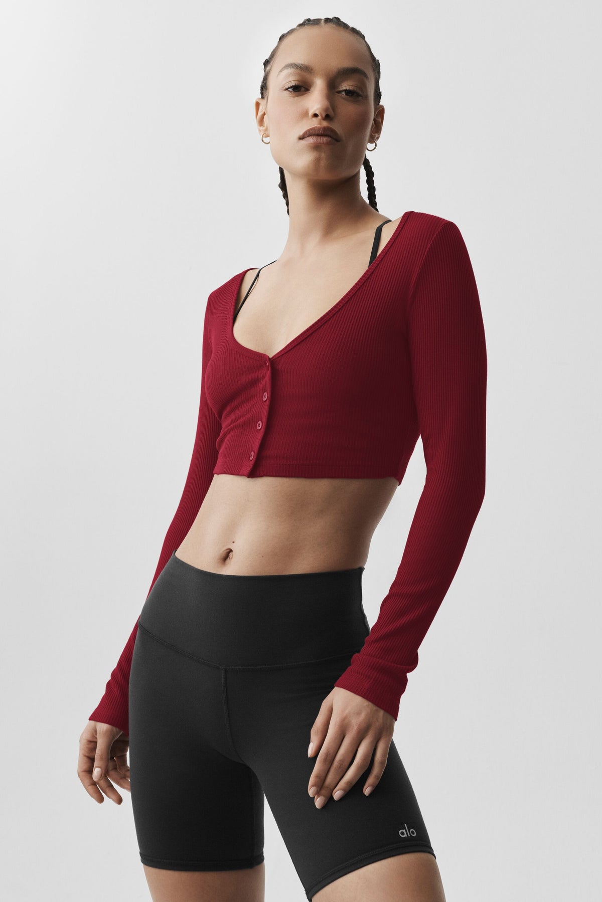 Ribbed Cropped Whisper Cardigan - Summer Romance Red--1