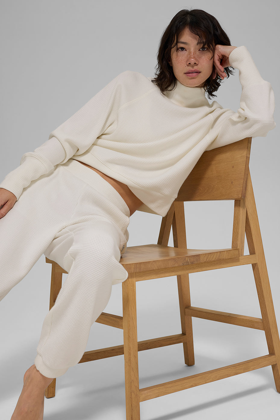 Waffle Weekend Escape Mock Neck Long Sleeve - Ivory--4