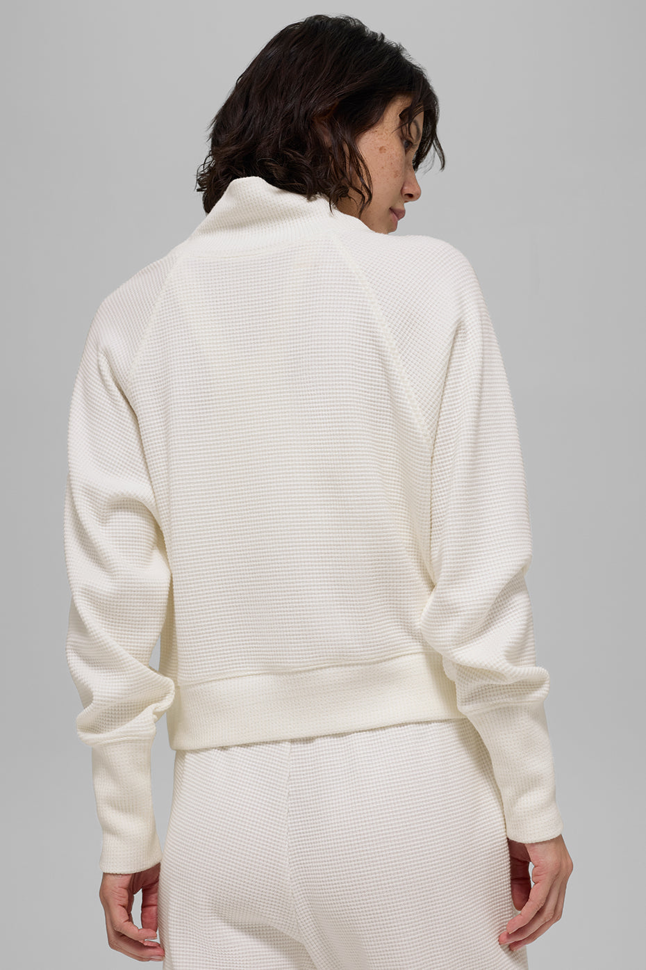 Waffle Weekend Escape Mock Neck Long Sleeve - Ivory--2
