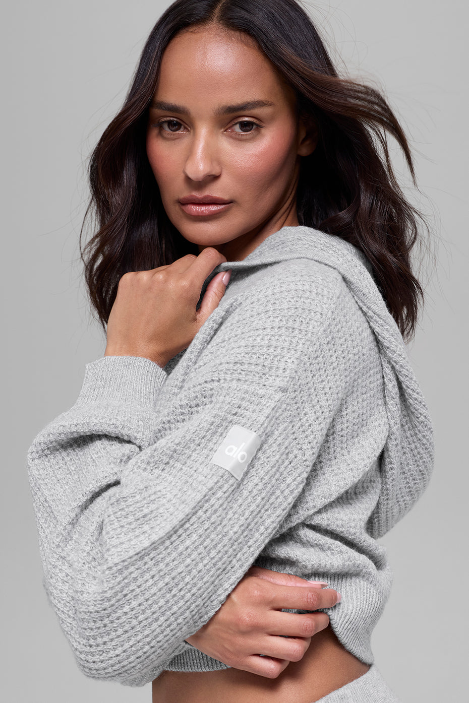 Cashmere Plush Waffle Full Zip Hoodie - Athletic Heather Grey--3