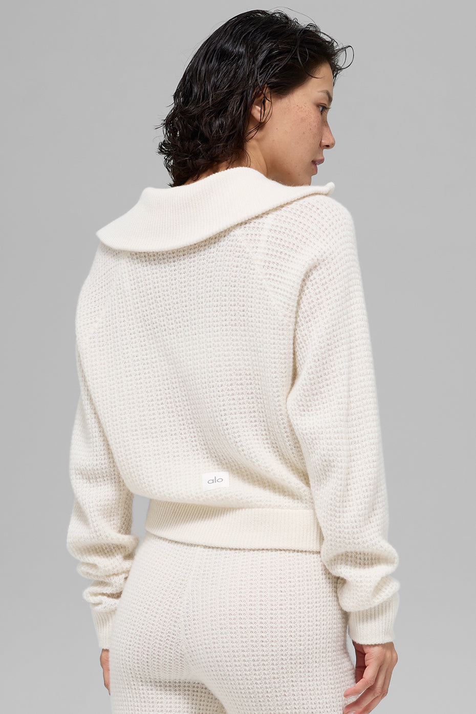 Cashmere Plush Waffle 1/4 Zip Pullover - Ivory--2