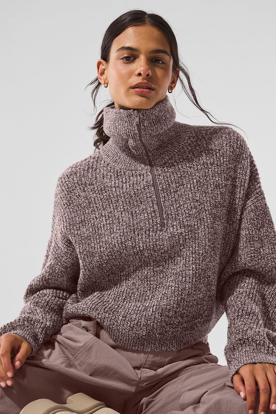 Marl Sweater 1/4 Zip Pullover - Mushroom Marl--4