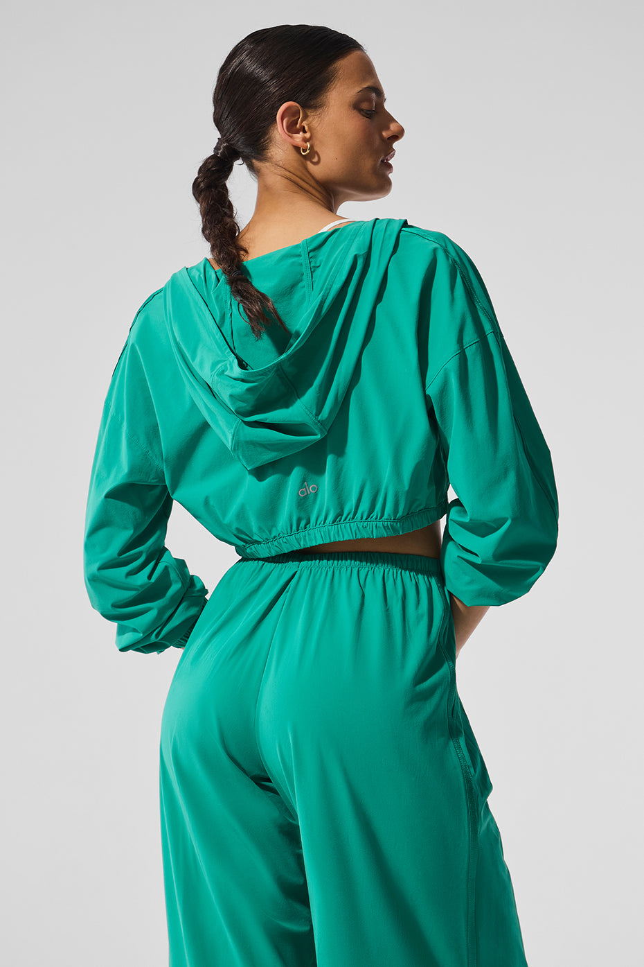 Cropped Breezy Full-Zip Hoodie - Spruce Green--2