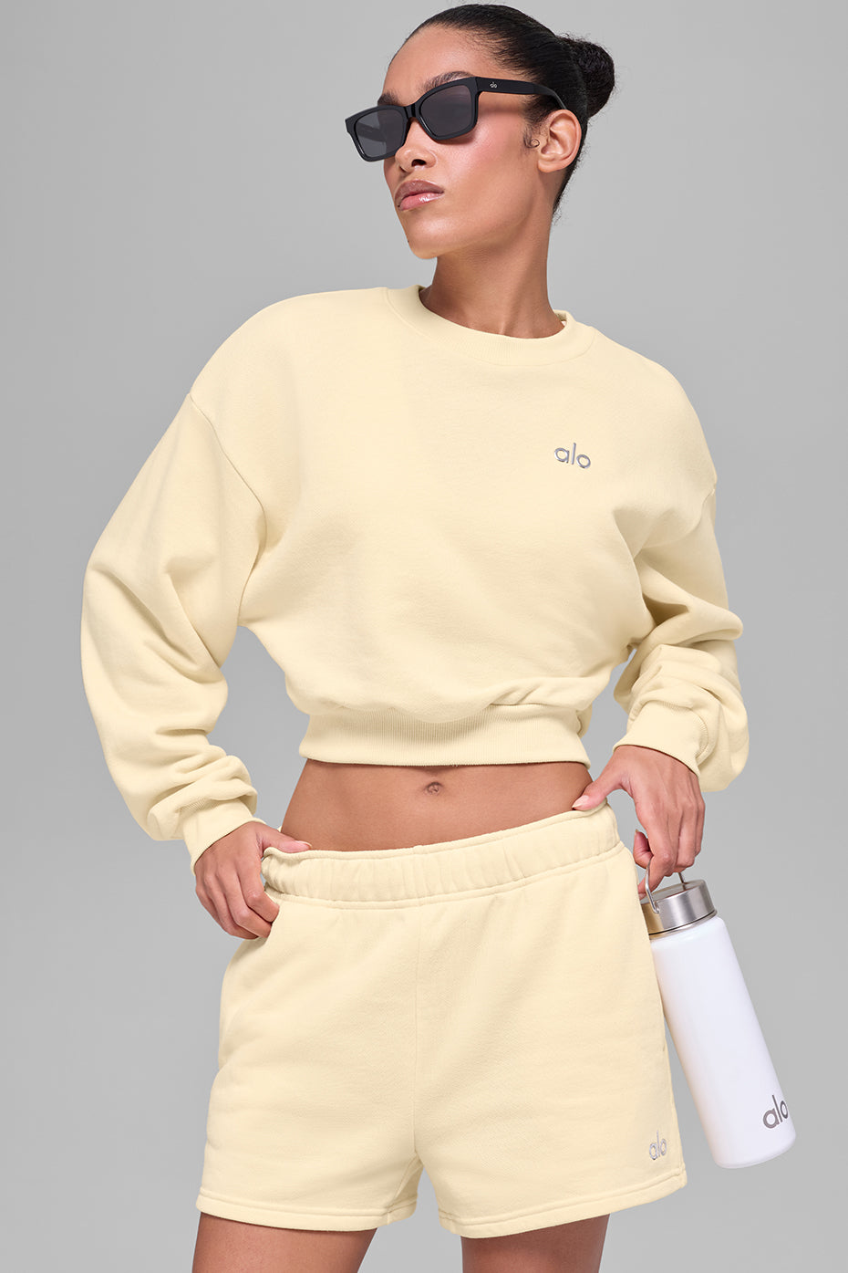 Cropped Accolade Crewneck - Candlelight Yellow--2