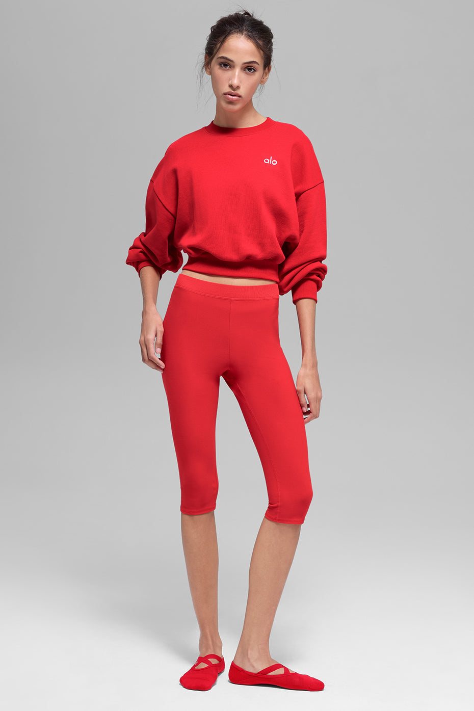 Cropped Accolade Crewneck - Bright Red--3